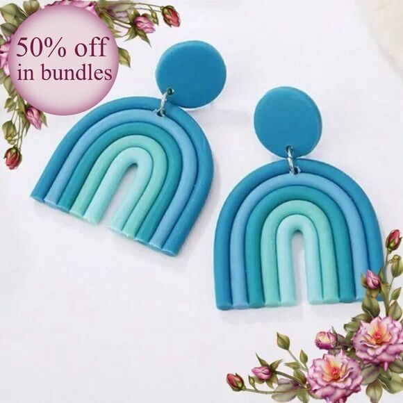 Rainbow Soft Clay Cute Earrings, Sweet Girly Geometric Cartoon Dopamine - Picture 1 of 9